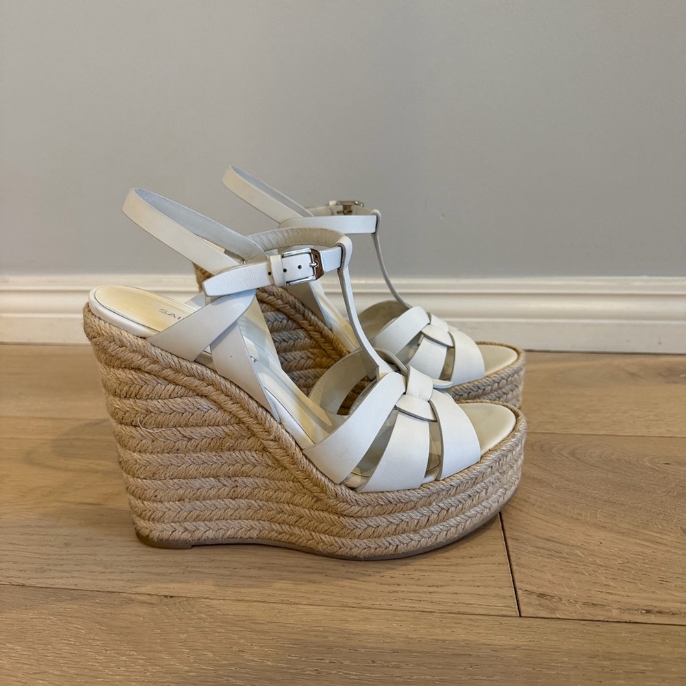 Saint Laurent Tribute Espadrille Wedge in Porcellana (White/Cream) - Picture 8 of 9